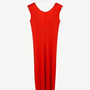 Issey Miyake Pleats Please Rust Red Pleated Sleeveless Maxi Dress